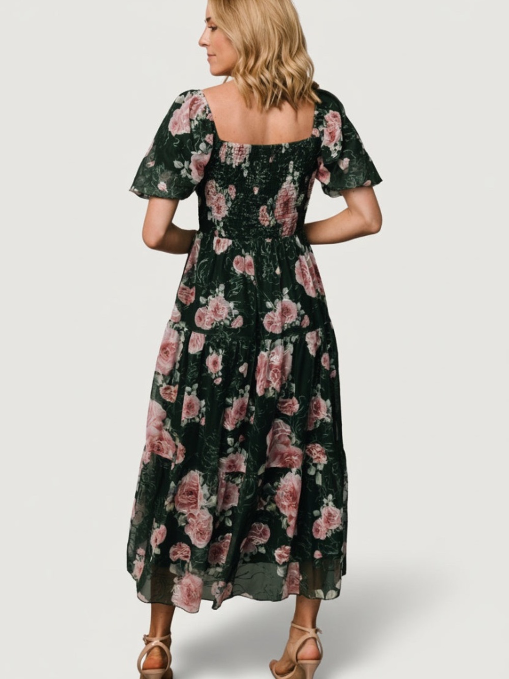 Baltic Born Annabeth Midi Dress | Dark Green + Pink Size MM - Picture 2 of 5